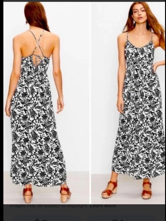 LOFT Dresses & Skirts - New! Loft medium white/black printed tie back gauzy cotton maxi dress.